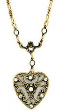 Vintage Inspired Filigree Lace Heart w/Austrian Crystal Necklace