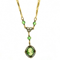 Vintage Inspired Victorian Style Cameo Necklace - Green
