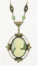Vintage Reproduction Victorian Style Austrian Crystal Cameo Necklace - Green